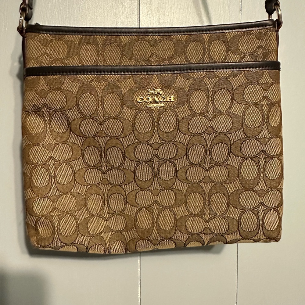 Coach Brown Leather Crossbody Bag with Signature Monogram